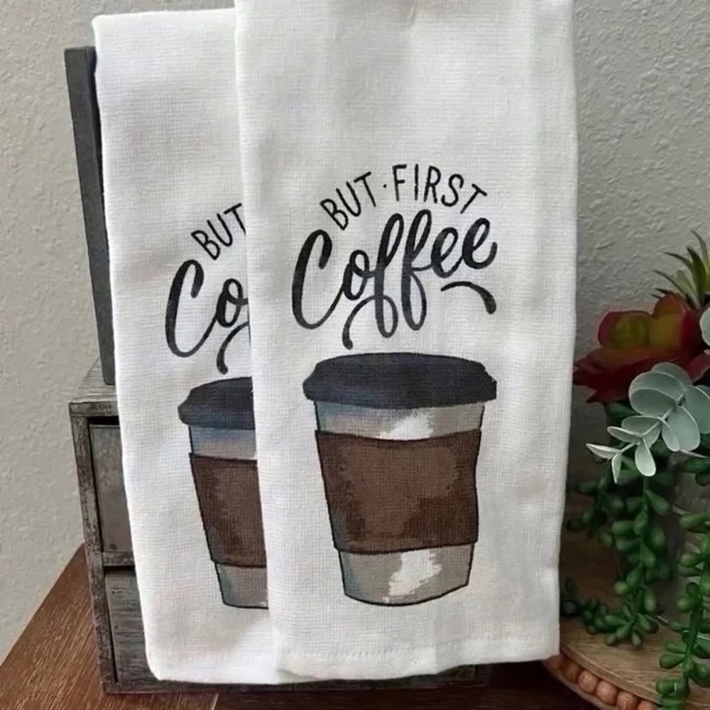 2 New Farmhouse But First Coffee Kitchen Towels Perfect for Coffee Bar